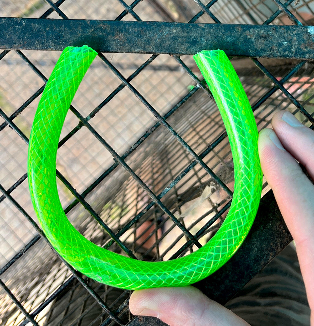 Garden hose cut to be a back leg support